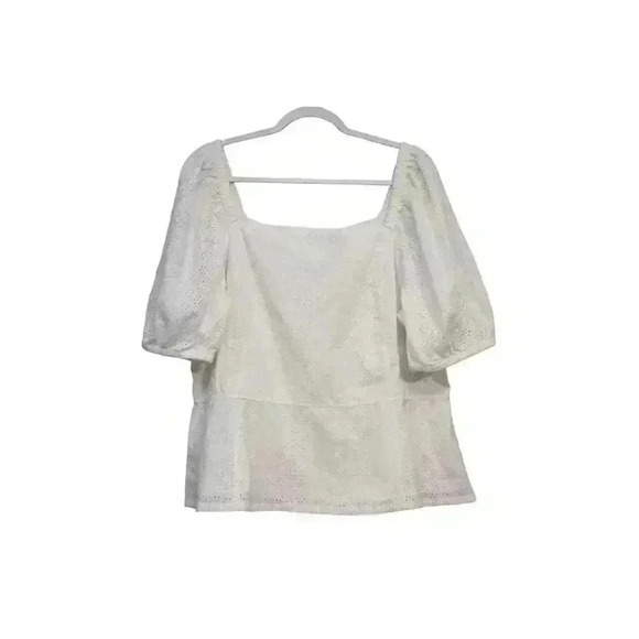 NWT Ann Taylor Factory Blouse Size 16 White Floral Eyelet Cottagecore Boho - Picture 4 of 8